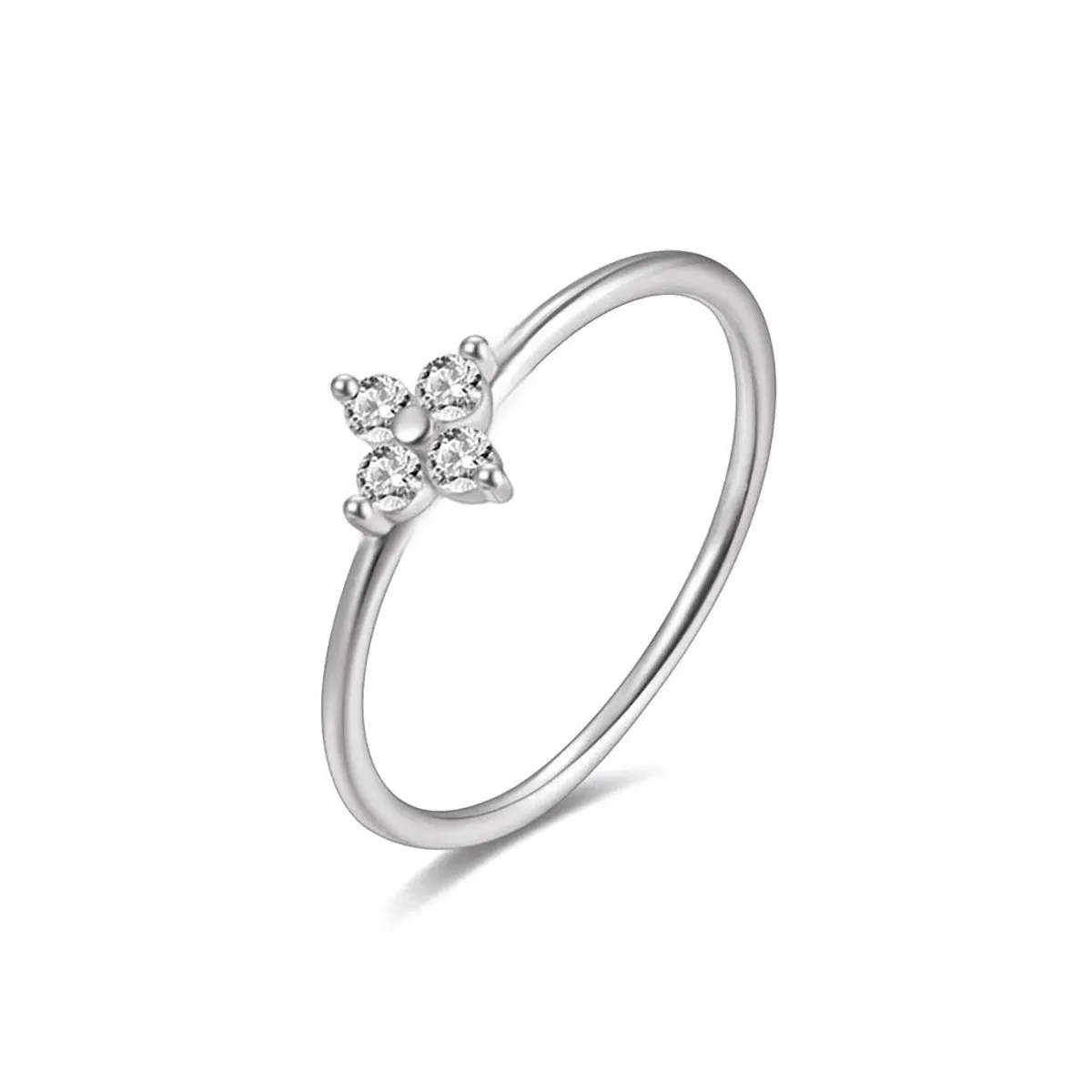 Four-leaf clover micro-inlaid zircon ring for women copper yellow gold colour