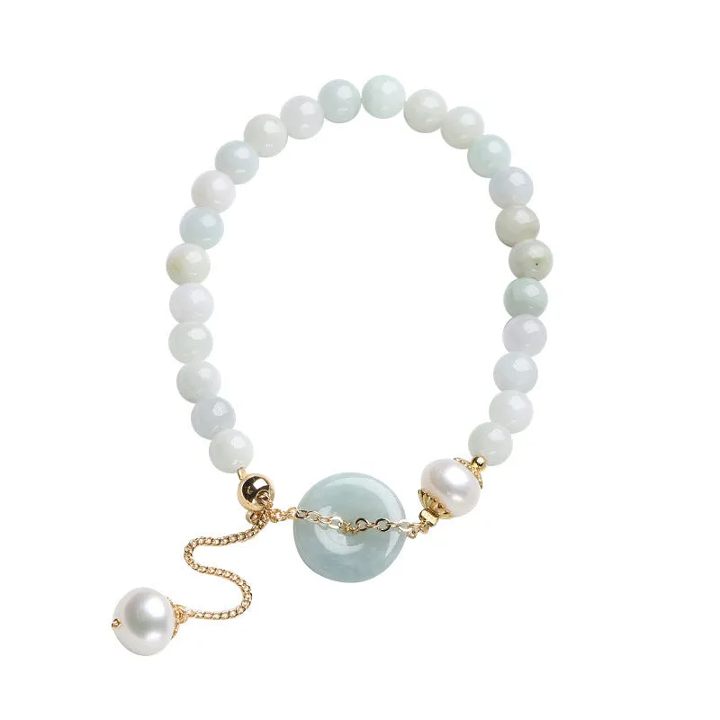 Handcrafted jade pearl bracelet with peace buckle closure in traditional Chinese style