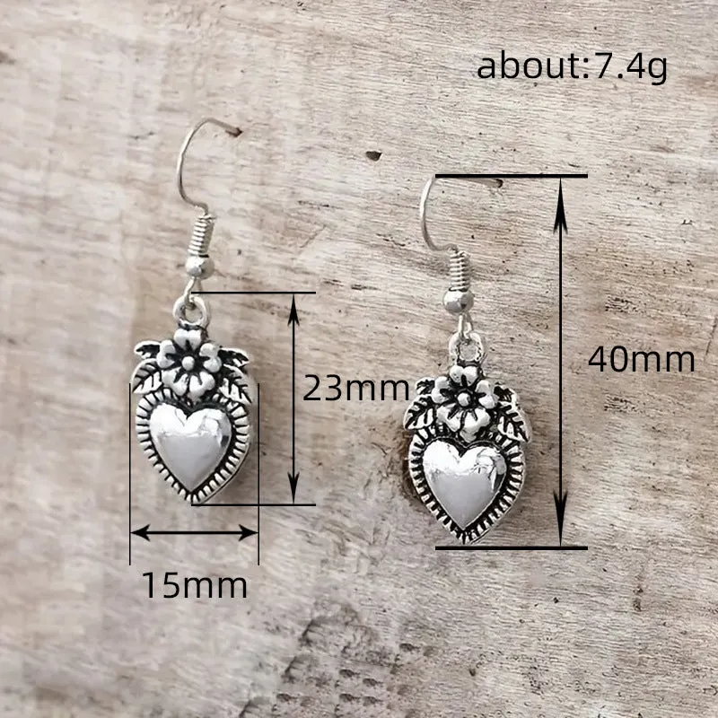 Vintage tarnish black alloy geometric flower earrings for women simple style