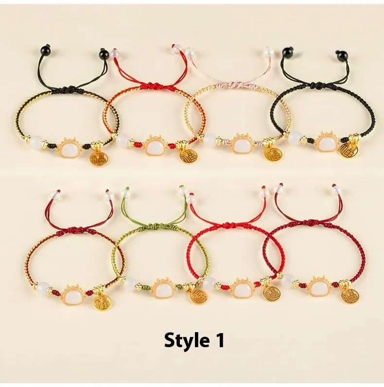 Xiao Hong rope bracelet for women with agate diamond beads and dragon motif, electroplated finish, Chinese style