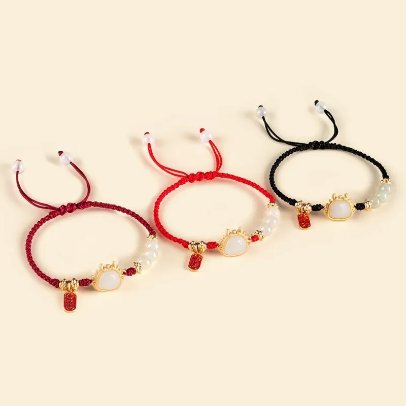 Xiao Hong rope bracelet for women with agate diamond beads and dragon motif, electroplated finish, Chinese style