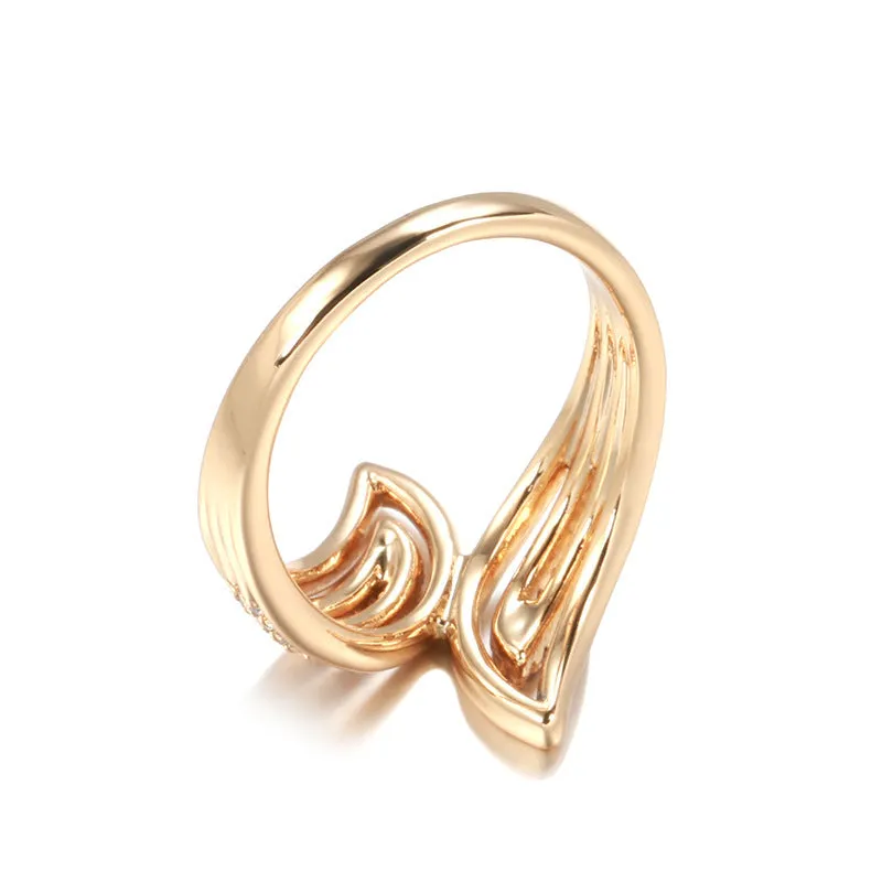 Fashion women's ring in copper electroplated rose gold with rhinestones and geometric inlay, gold-plated artificial gemstone centre