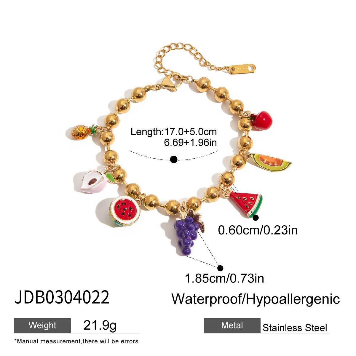 Light luxury stainless steel bracelet with grape pendant in European American style for women summer vacation gift