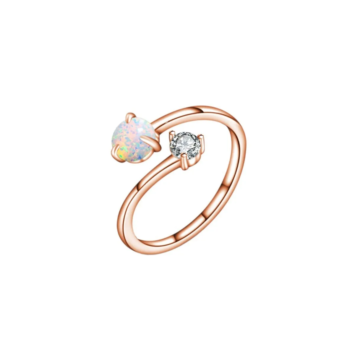 Open ring with adjustable opening, silver band, and inlaid zircon stones in gold colour