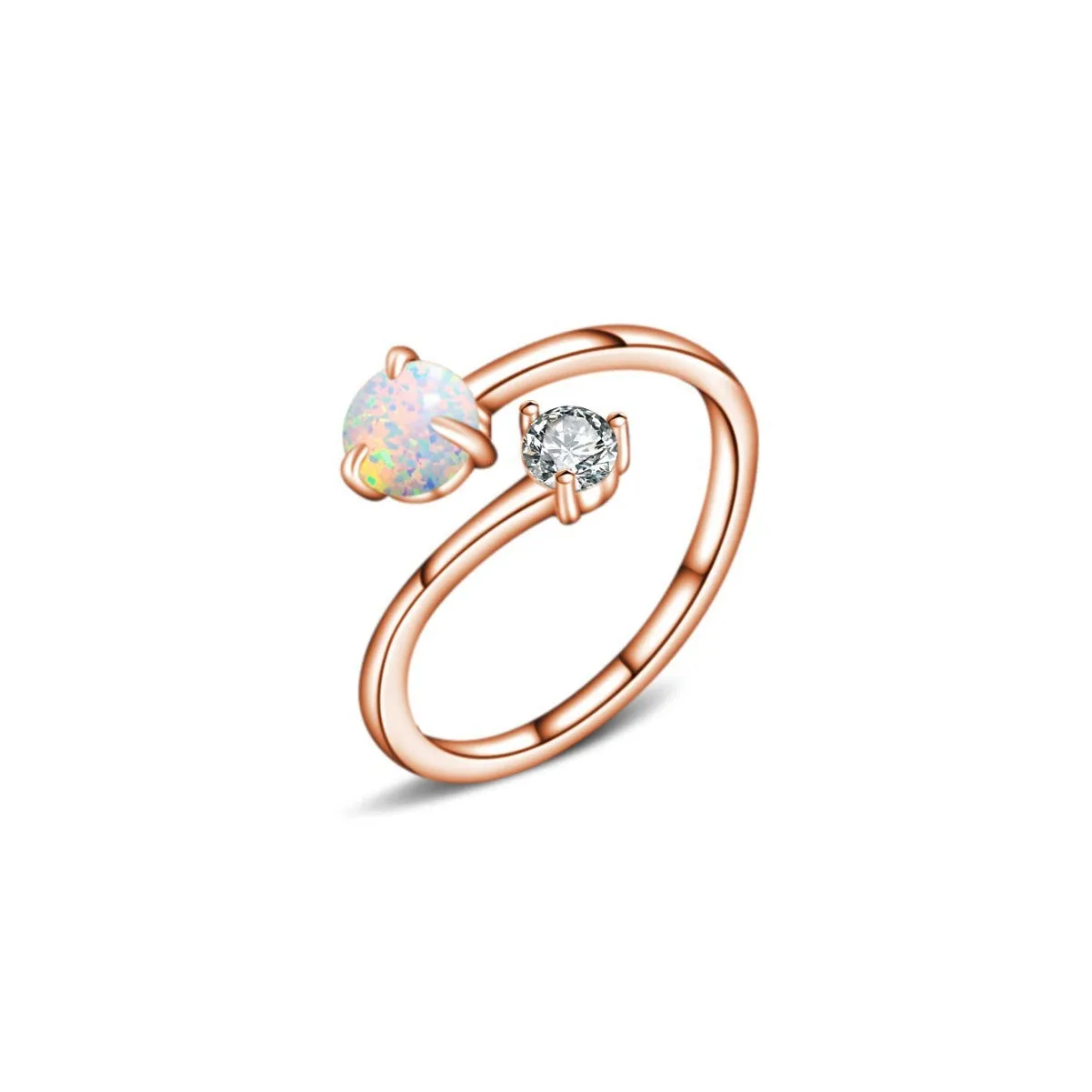 Open ring with adjustable opening, silver band, and inlaid zircon stones in gold colour