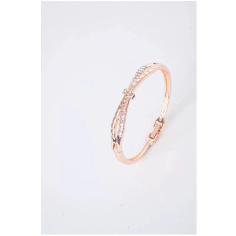 Zinc alloy simple ladies' bracelet with electroplated finish, bow and heart motifs, rose gold colour
