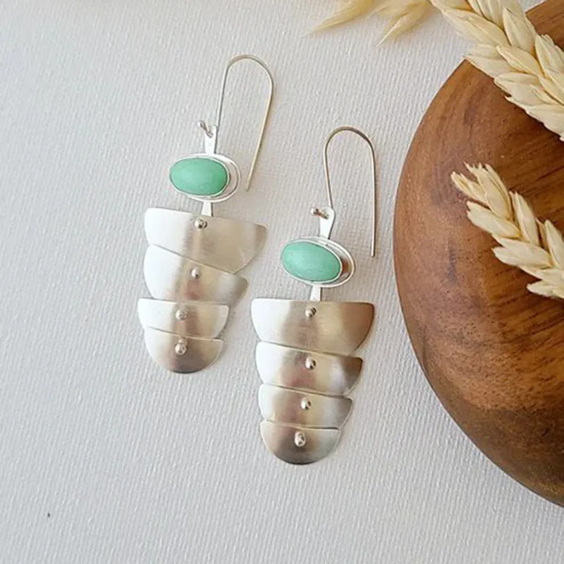 Coloured glaze electroplated metal earrings for women, silver colour, one pair shown on white background