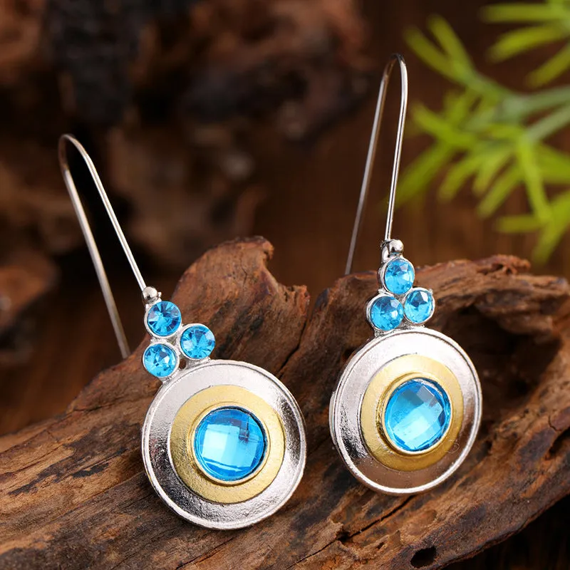 Coloured glaze electroplated metal earrings for women, silver colour, one pair shown on white background