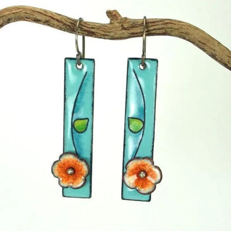 Coloured glaze electroplated metal earrings for women, silver colour, one pair shown on white background