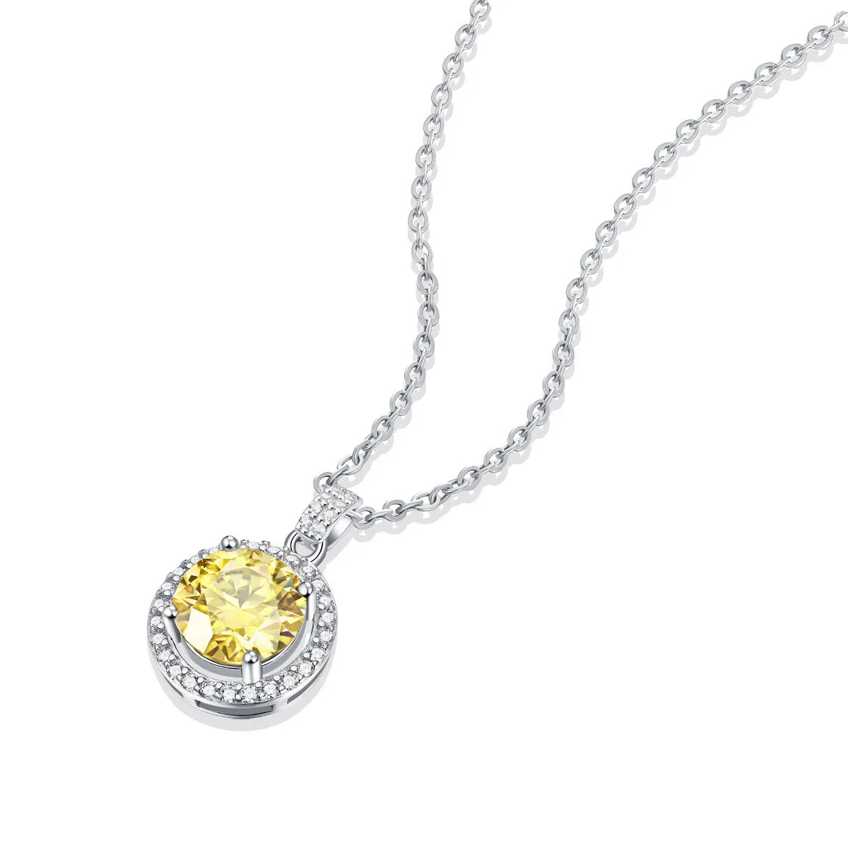 S925 silver round cake pendant necklace with golden yellow simulated moissanite in geometry design