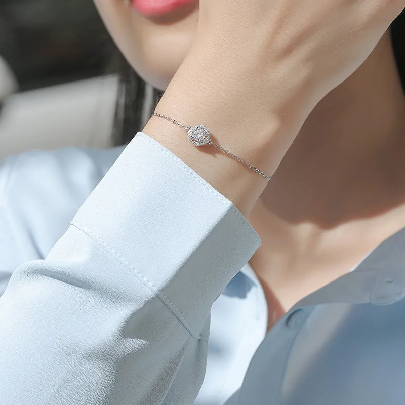 S925 silver moissanite round bag bracelet on a wrist, unisex fashion OL style, 50-point moissanite