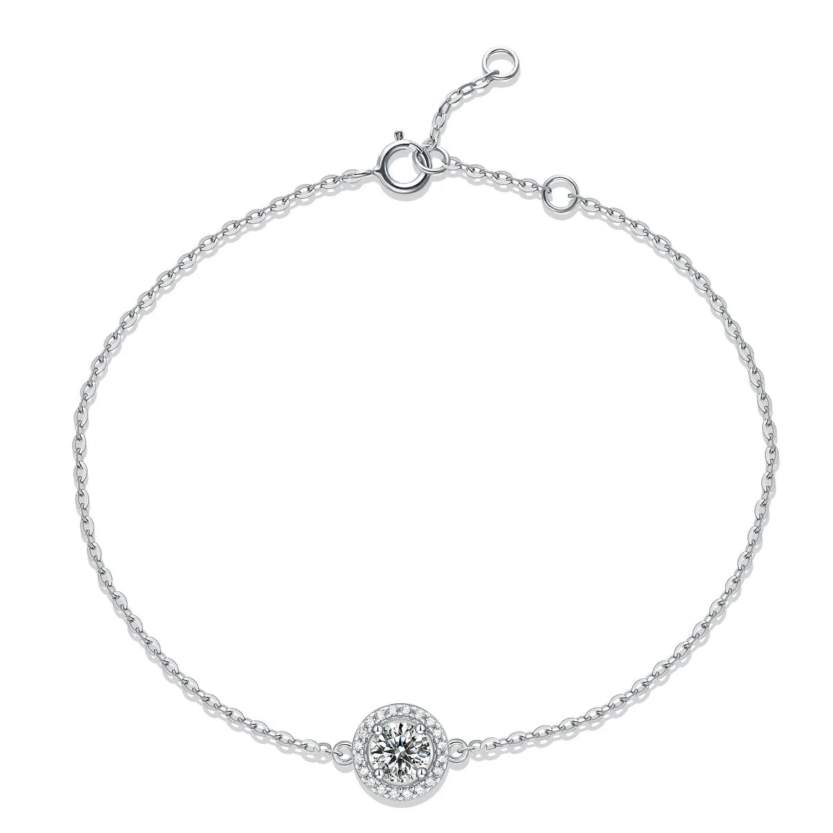 S925 silver moissanite round bag bracelet on a wrist, unisex fashion OL style, 50-point moissanite