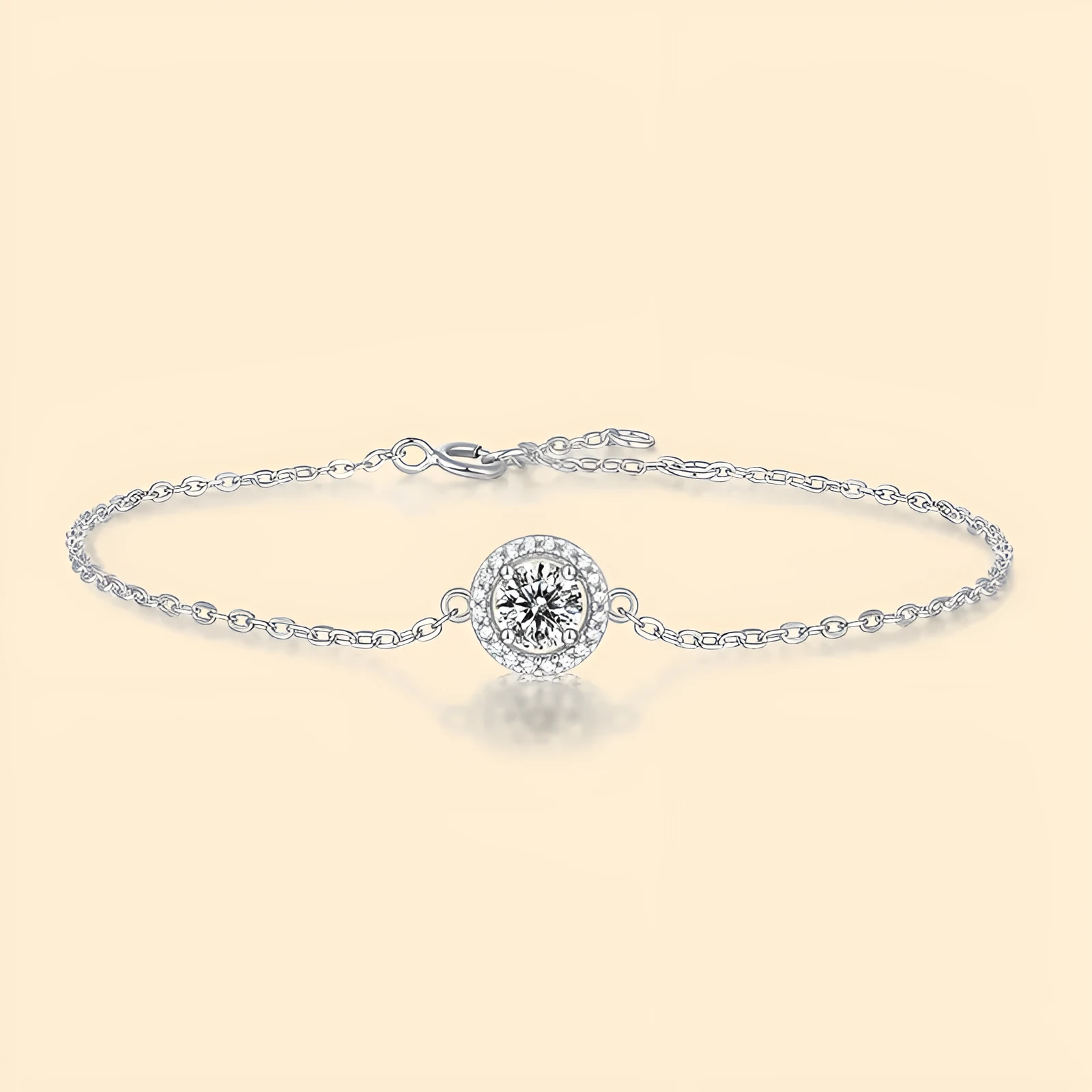 S925 silver moissanite round bag bracelet on a wrist, unisex fashion OL style, 50-point moissanite