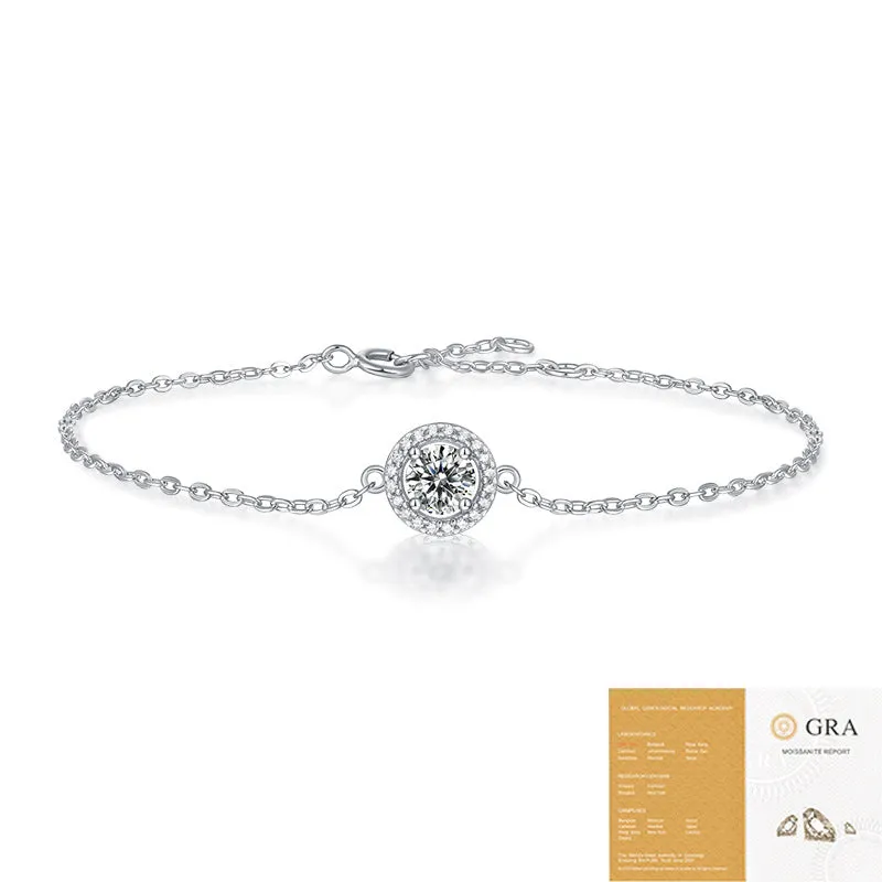 S925 silver moissanite round bag bracelet on a wrist, unisex fashion OL style, 50-point moissanite