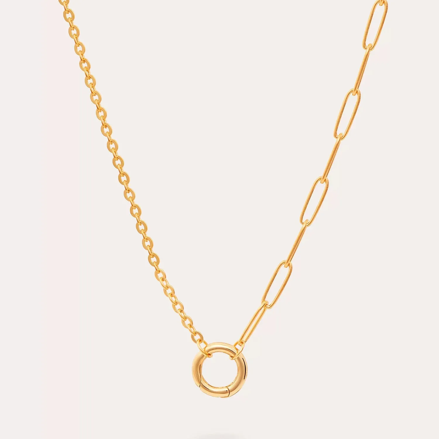 Titanium steel open end ring necklace with geometric cross and hexagonal star pendant, simple unisex design