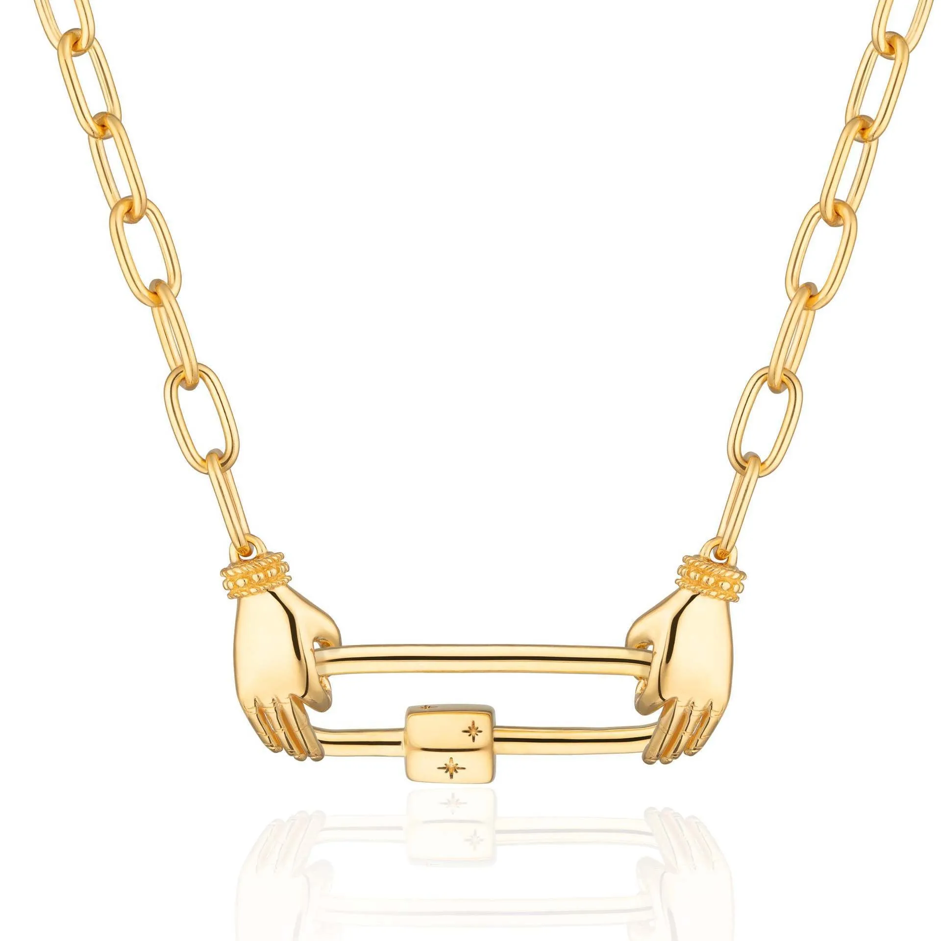 Titanium steel open end ring necklace with geometric cross and hexagonal star pendant, simple unisex design