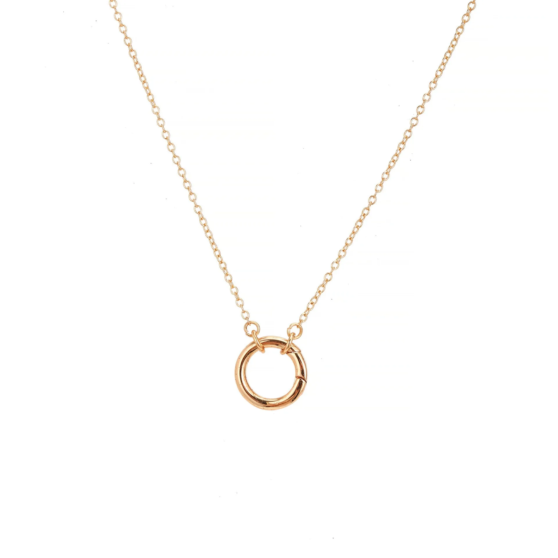 Titanium steel open end ring necklace with geometric cross and hexagonal star pendant, simple unisex design