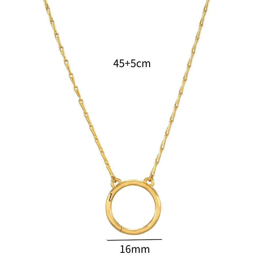 Titanium steel open end ring necklace with geometric cross and hexagonal star pendant, simple unisex design