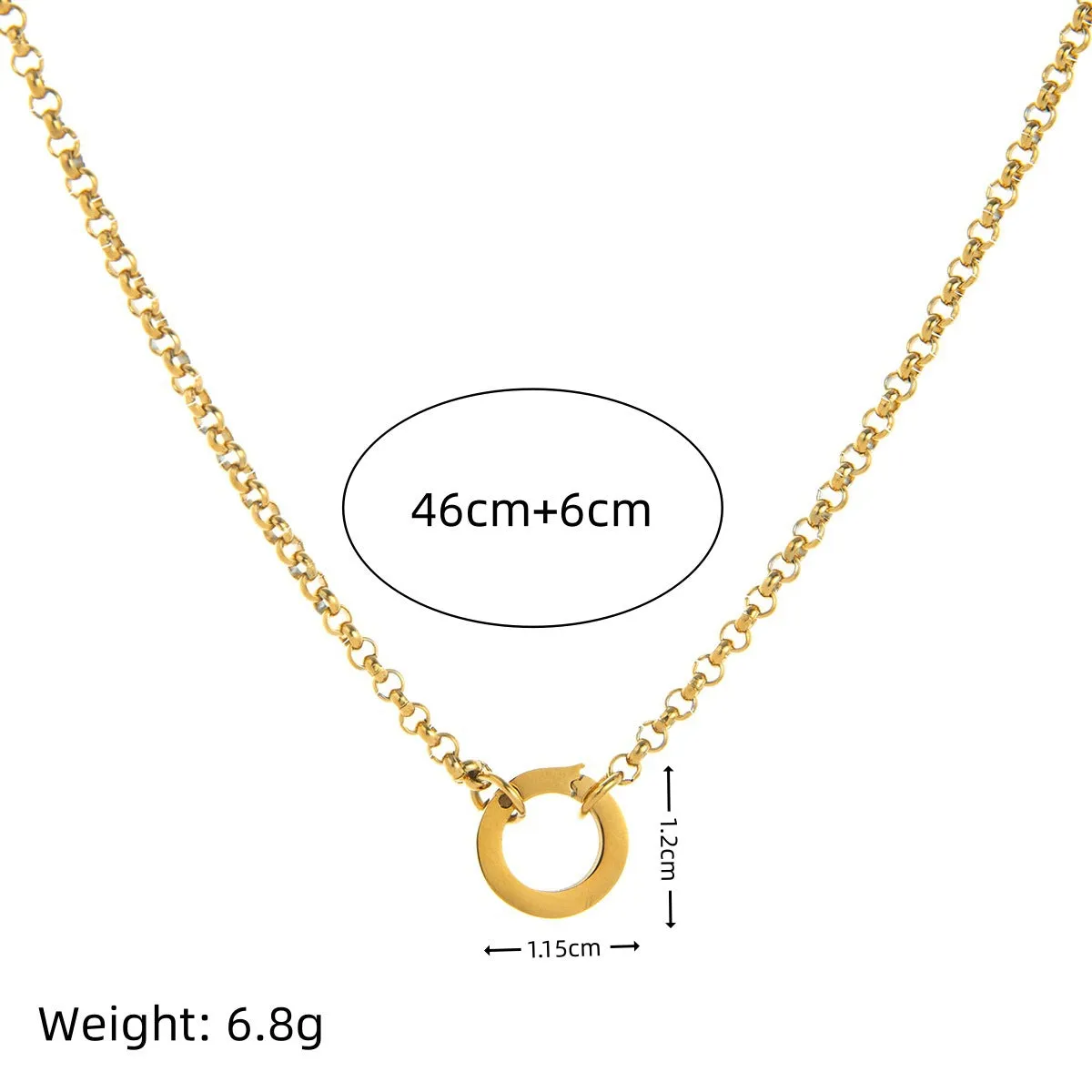 Titanium steel open end ring necklace with geometric cross and hexagonal star pendant, simple unisex design
