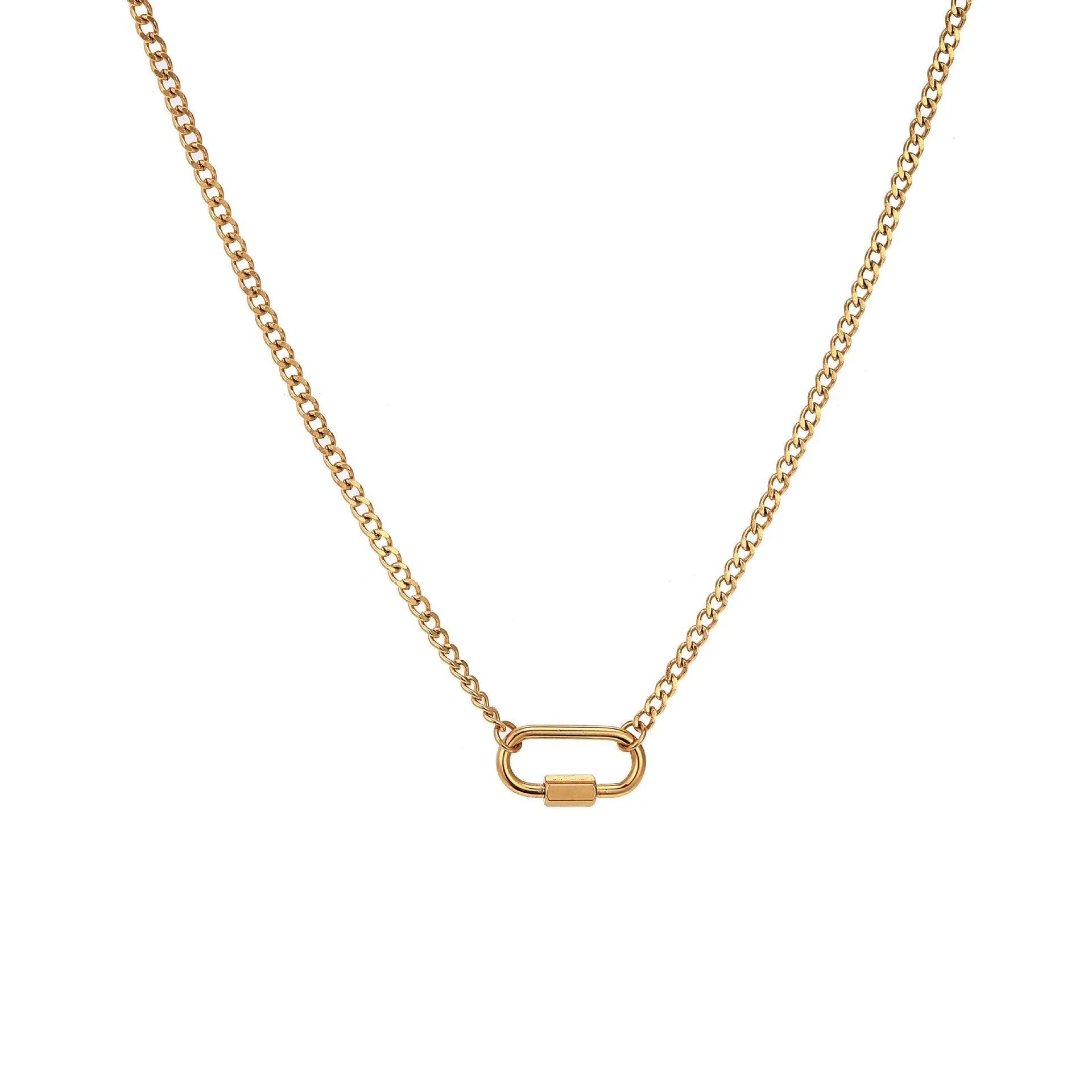 Titanium steel open end ring necklace with geometric cross and hexagonal star pendant, simple unisex design