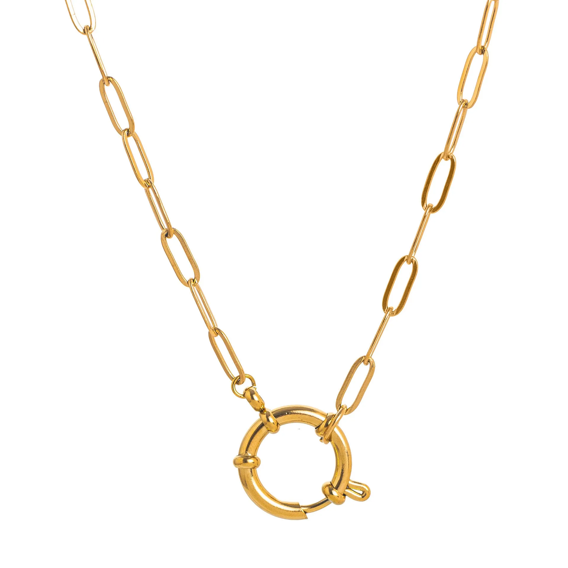 Titanium steel open end ring necklace with geometric cross and hexagonal star pendant, simple unisex design
