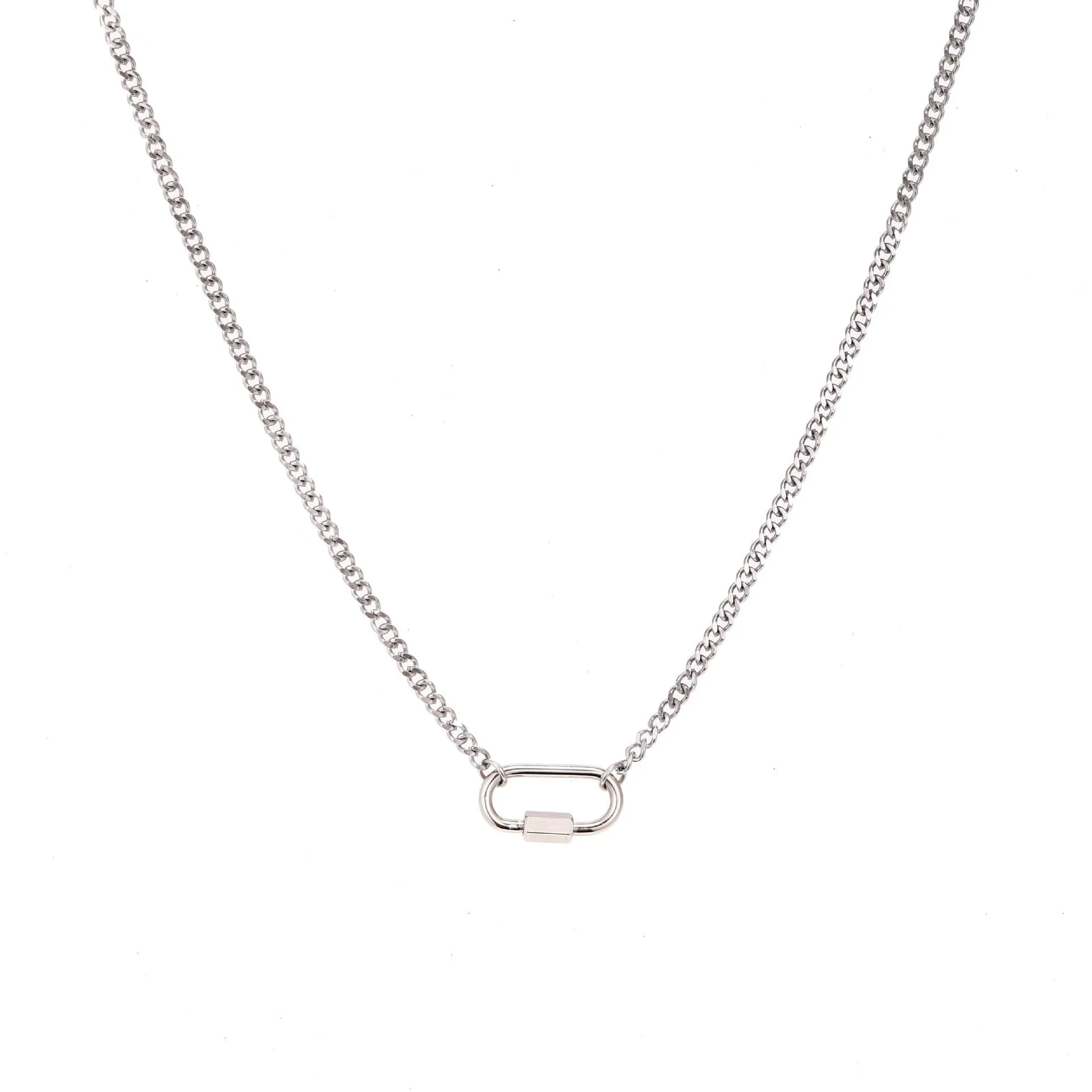 Titanium steel open end ring necklace with geometric cross and hexagonal star pendant, simple unisex design