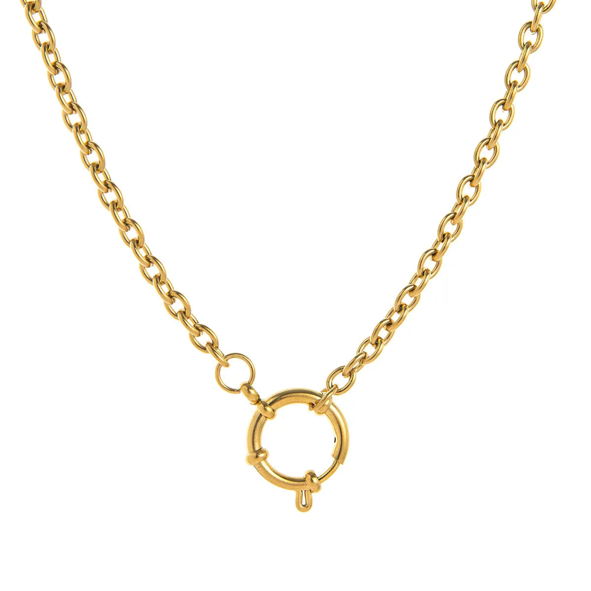 Titanium steel open end ring necklace with geometric cross and hexagonal star pendant, simple unisex design