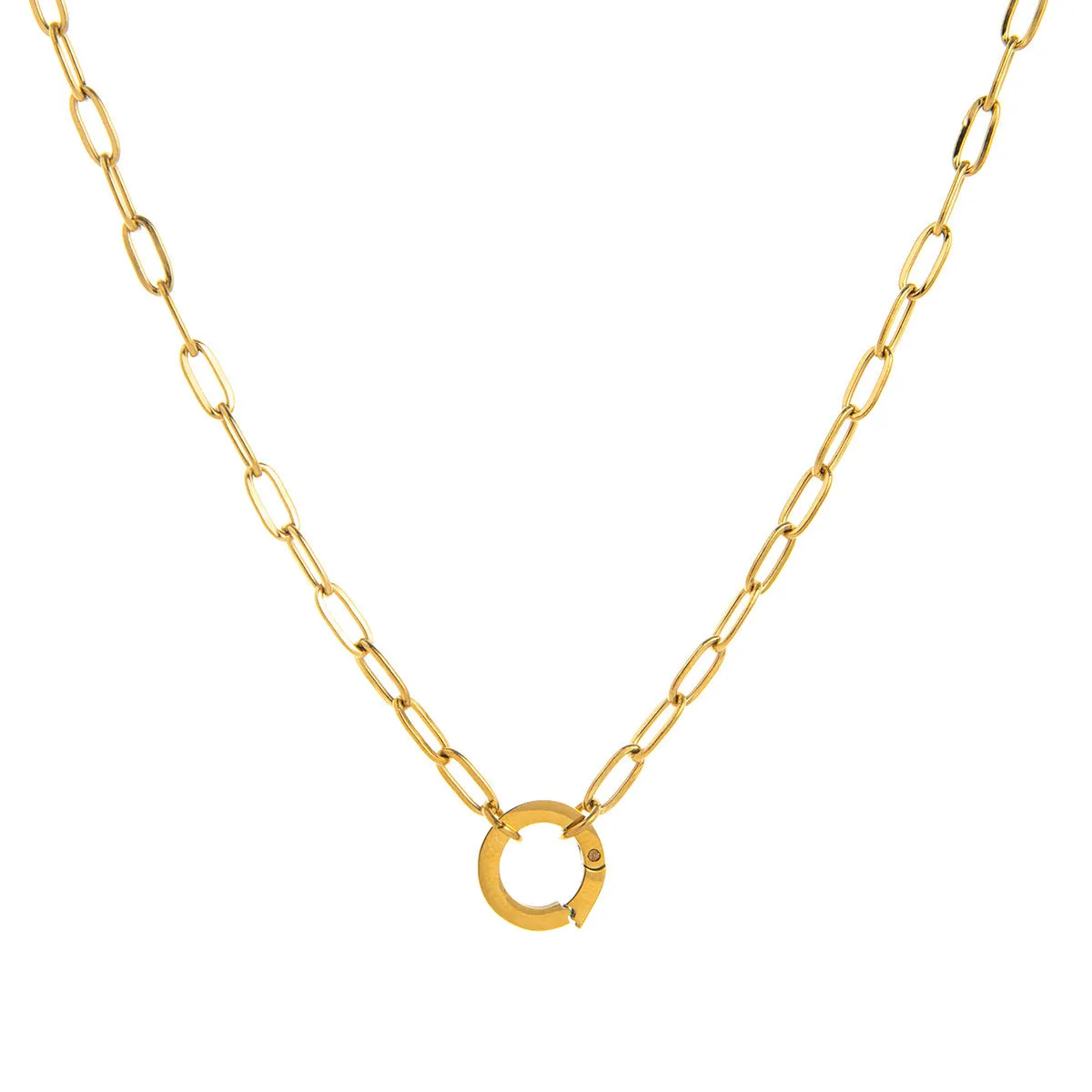 Titanium steel open end ring necklace with geometric cross and hexagonal star pendant, simple unisex design
