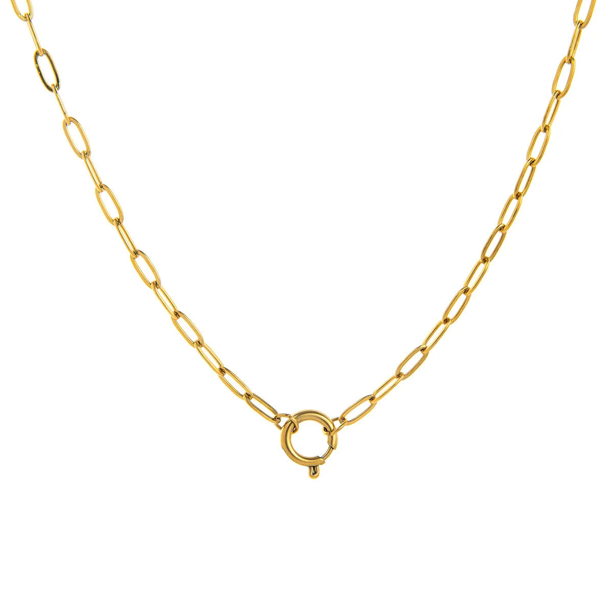 Titanium steel open end ring necklace with geometric cross and hexagonal star pendant, simple unisex design