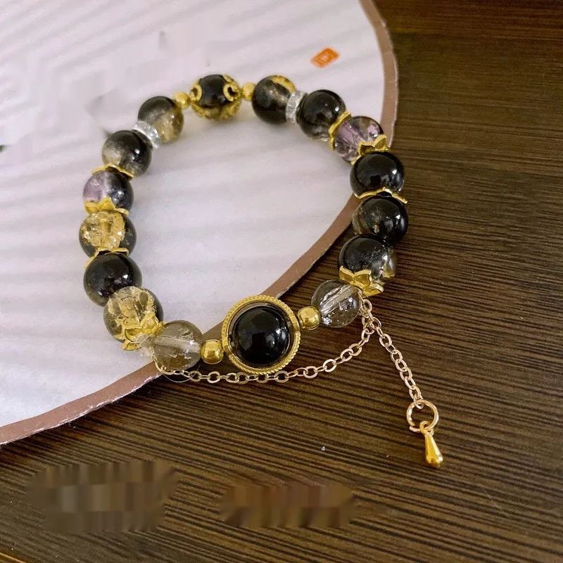 Chinese style bamboo leaf glass bracelet for women with manual craftsmanship.