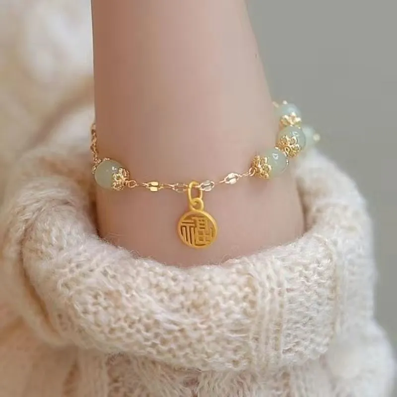 Chinese style bamboo leaf glass bracelet for women with manual craftsmanship.