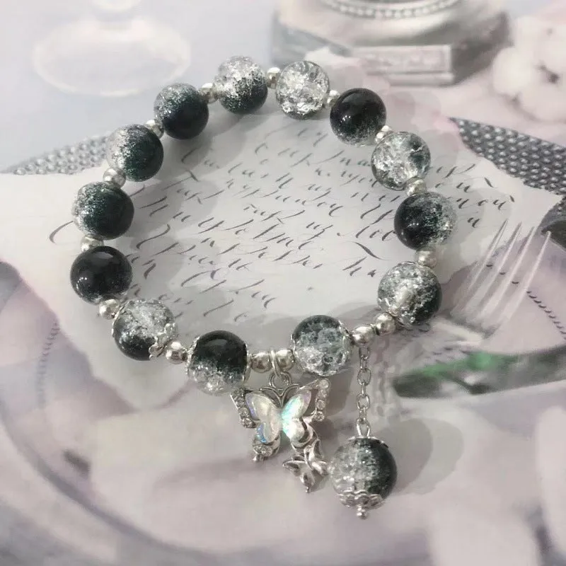 Chinese style bamboo leaf glass bracelet for women with manual craftsmanship.