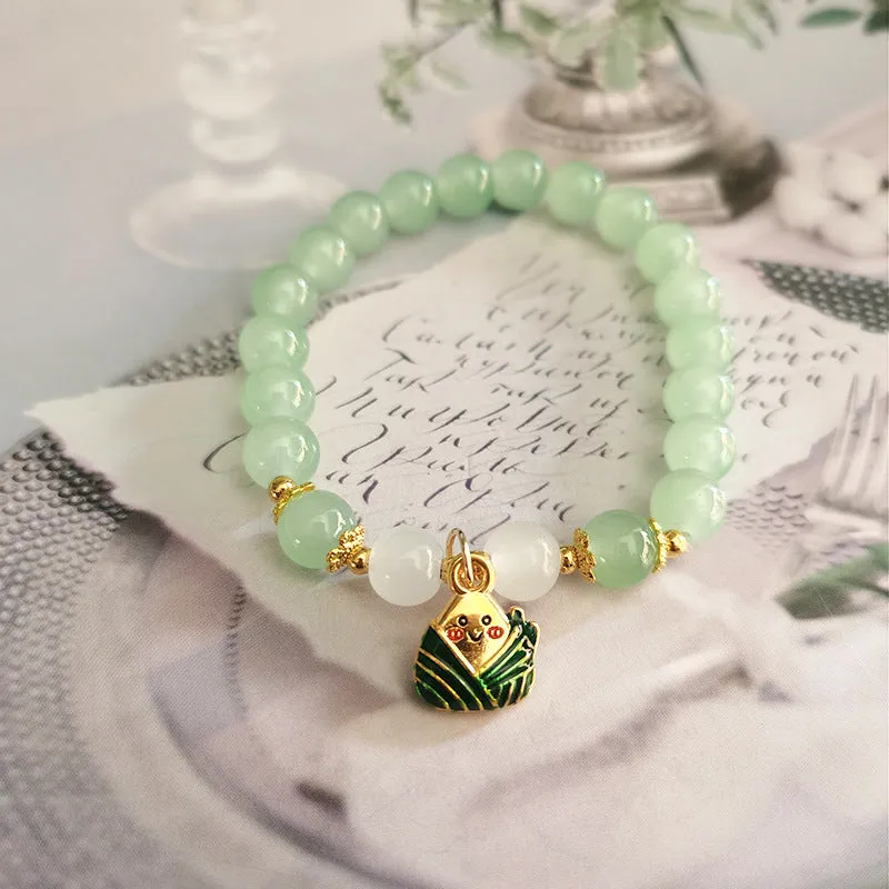 Chinese style bamboo leaf glass bracelet for women with manual craftsmanship.