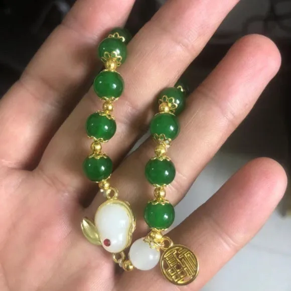 Chinese style bamboo leaf glass bracelet for women with manual craftsmanship.