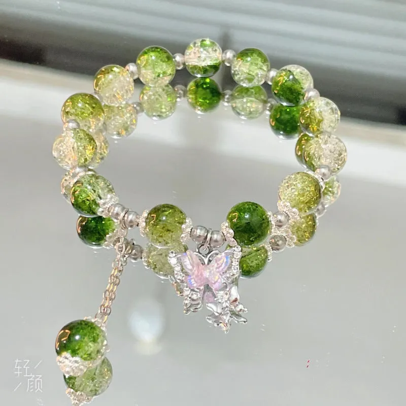 Chinese style bamboo leaf glass bracelet for women with manual craftsmanship.