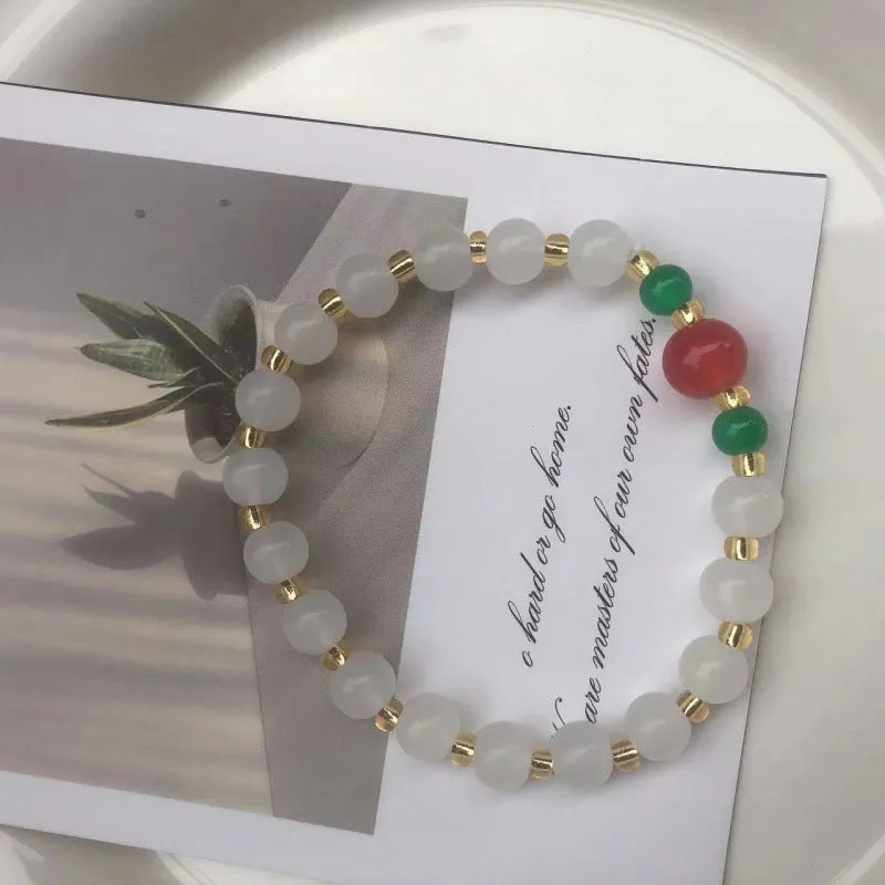Chinese style bamboo leaf glass bracelet for women with manual craftsmanship.