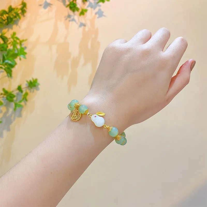 Chinese style bamboo leaf glass bracelet for women with manual craftsmanship.