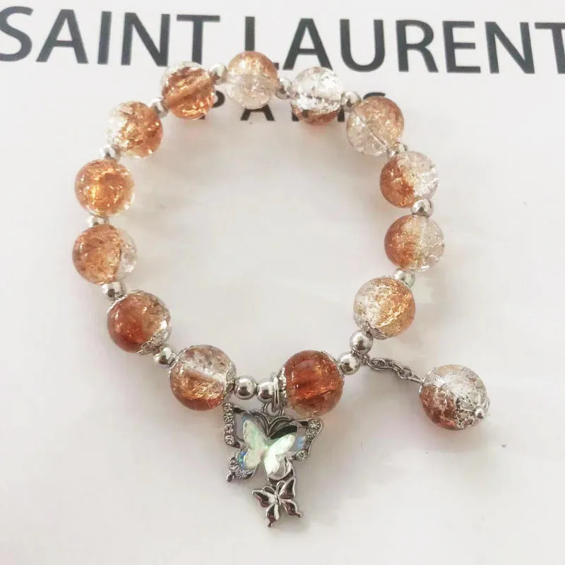 Chinese style bamboo leaf glass bracelet for women with manual craftsmanship.