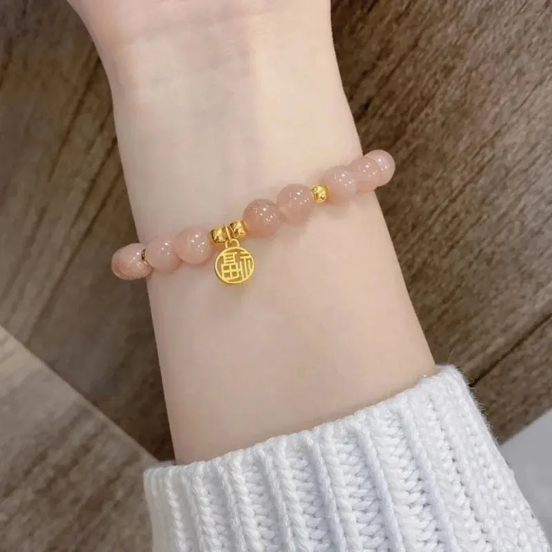 Chinese style bamboo leaf glass bracelet for women with manual craftsmanship.