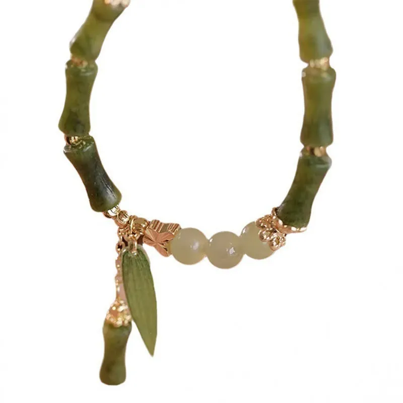 Chinese style bamboo leaf glass bracelet for women with manual craftsmanship.