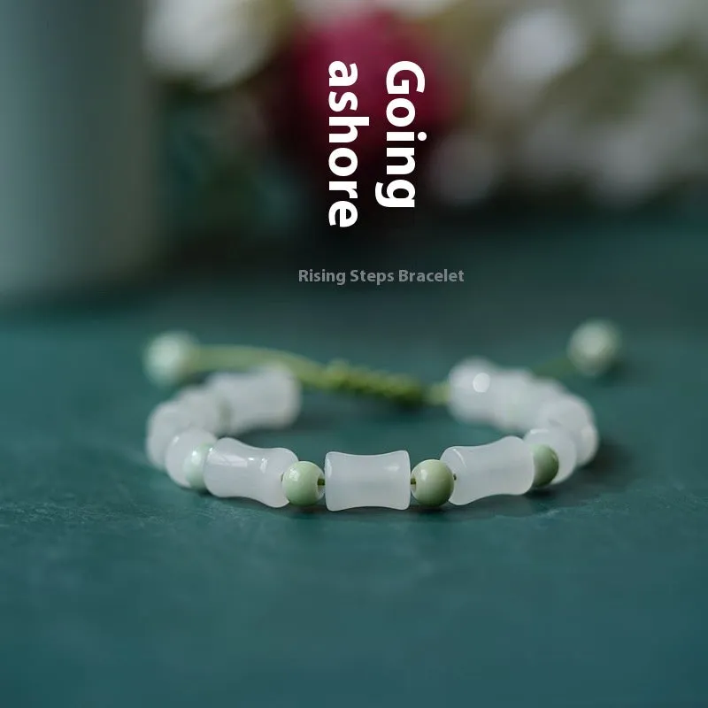 Chinese style bamboo leaf glass bracelet for women with manual craftsmanship.