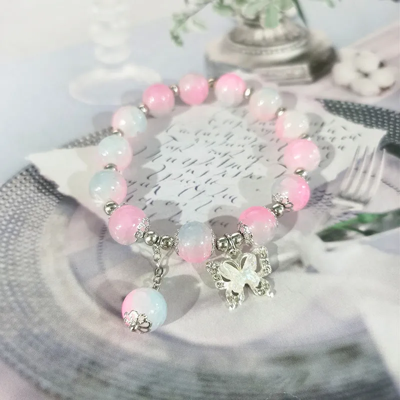Chinese style bamboo leaf glass bracelet for women with manual craftsmanship.