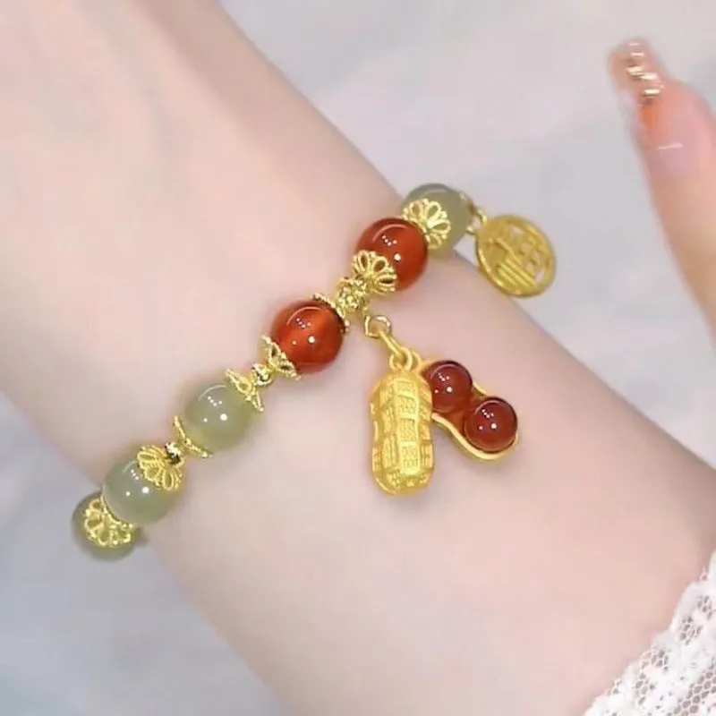 Chinese style bamboo leaf glass bracelet for women with manual craftsmanship.