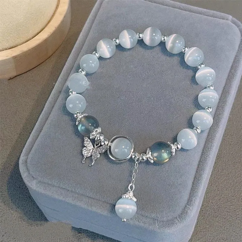 Chinese style bamboo leaf glass bracelet for women with manual craftsmanship.