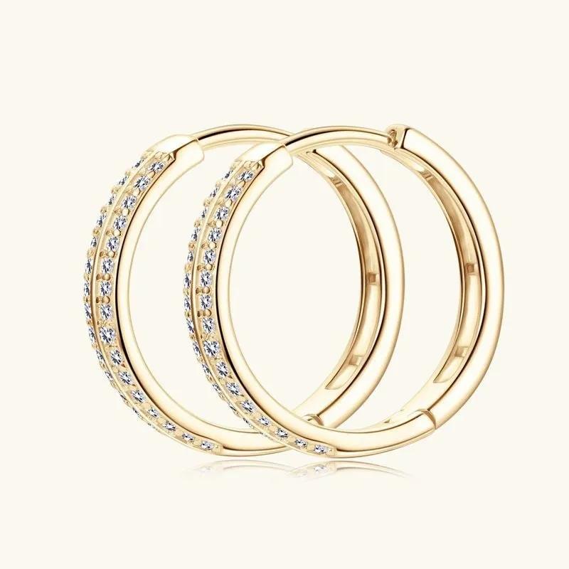 Geometric moissanite earrings with 0.16 karat stone, tassel, and double ring details in gold finish