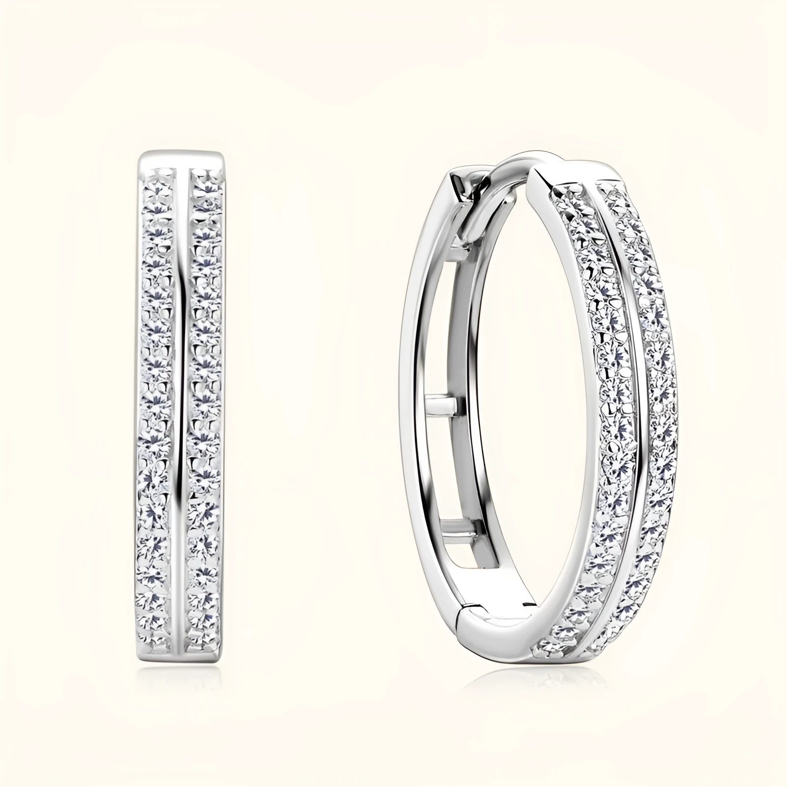 Geometric moissanite earrings with 0.16 karat stone, tassel, and double ring details in gold finish