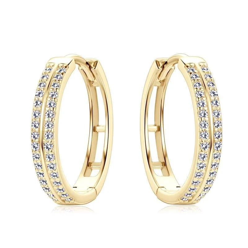 Geometric moissanite earrings with 0.16 karat stone, tassel, and double ring details in gold finish