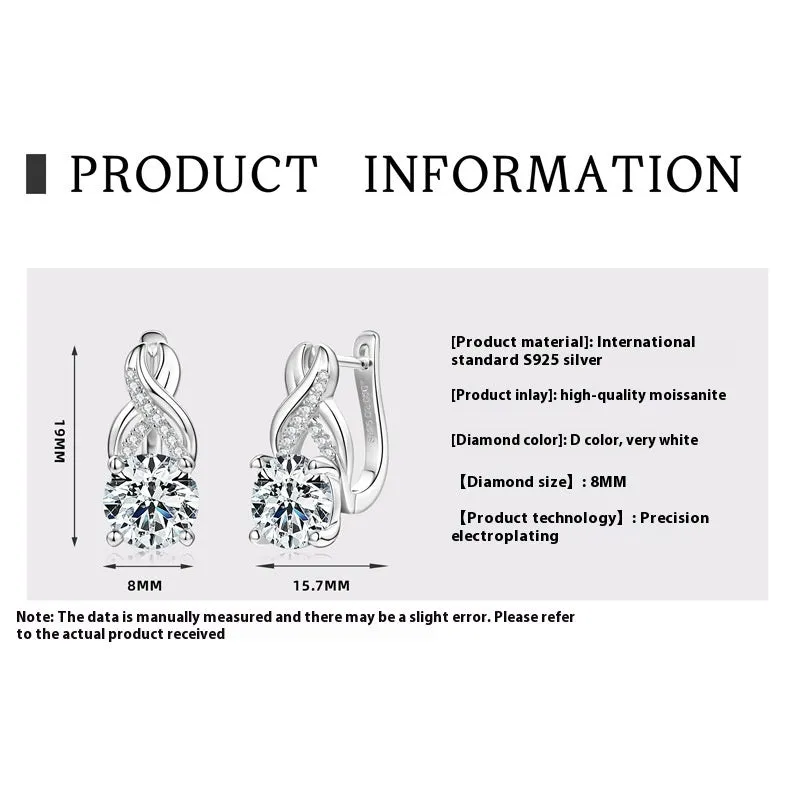 Light luxury moissanite twist drop earrings in 925 silver, gold or platinum finish