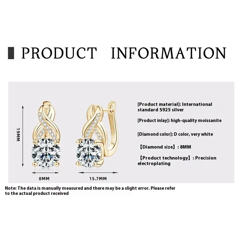 Light luxury moissanite twist drop earrings in 925 silver, gold or platinum finish