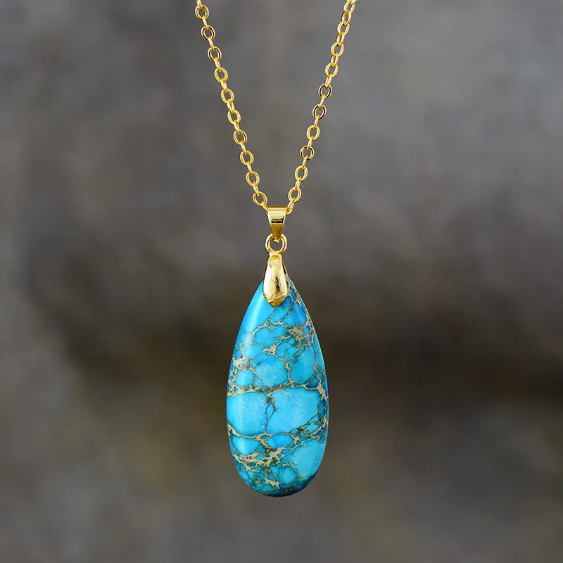Emperor Stone genuine jade drop pendant on a thin gold-plated chain, showing four colour finish options.